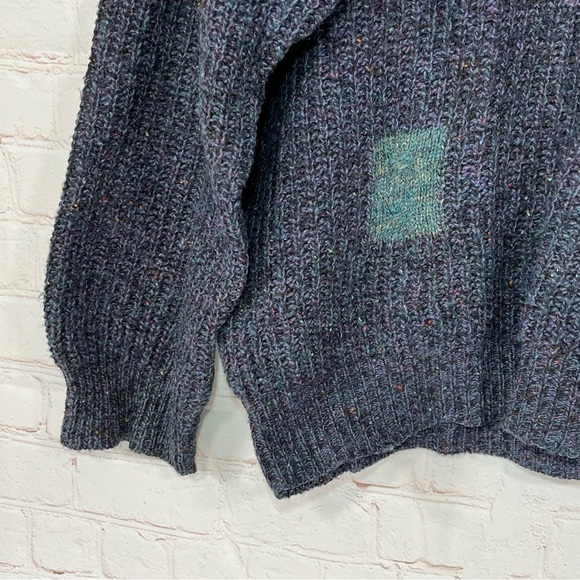 Vintage Italian Wool Sweater Mens Medium Blue Patchwork Cable Knit 90s - Picture 6 of 13